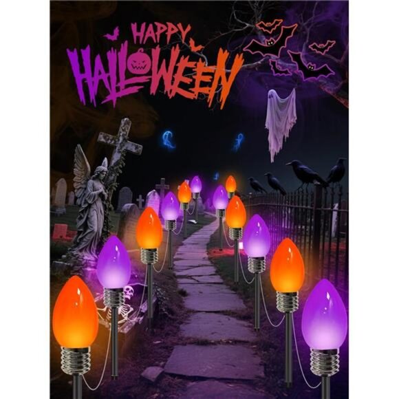 12 Pack C9 Halloween Lights Outdoor, Jumbo Bulbs Outdoor Halloween Decorations - Picture 1 of 8